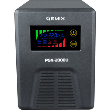 Источник бесперебойного питания ИБП Gemix PSN-2000U, 2000VA/1200Вт 24В/220В 7/13/18A 3xSchuko без АКБ Black (PSN-2000U)