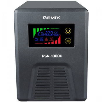Источник бесперебойного питания ИБП Gemix PSN-1000U, 1000VA/600Вт 12В/220В, 7/9/13A, 3xSchuko, без АКБ Black (PSN-1000U)