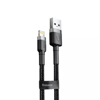 Кабель Baseus Cafule USB-A на Lightning (2 м) CALKLF-CG1 — быстрая зарядка 1.5A, передача данных 480 Мбит/с, нейлоновая оплетка, gray/black (22675)