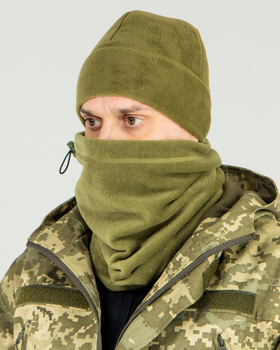 Комплект зимовий флісовий баф (шарф-труба) і шапка, L олива