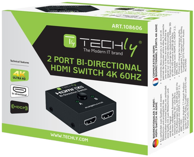 Відеокомутатор TECHly IDATA HDMI-22BI2 HDMI 4K 60Hz Bi-Directional 2 ports (108606)