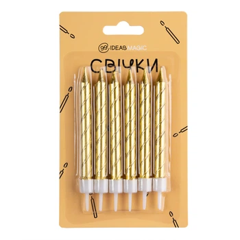 Свічка спіраль металік золотиста 6 шт 7,5 см, IDEA8-MB02