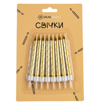Свічка спіраль металік золотиста 8 шт 7,5 см, IDEA8-MB09Gold