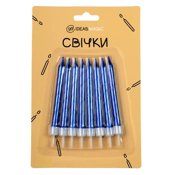 Свічка спіраль металік синя 8 шт 7,5 см, IDEA8-MB09Blue