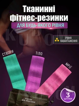 Набір фітнес резинок гумок 3 шт для спорту тренувань вдома з тканини та латексу