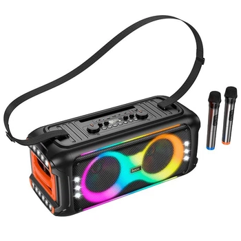 Бездротова портативна Bluetooth колонка з 2 мікрофонами HOCO HA9 акустика-караоке RGB підсвічуванням 7000 мАг |BT5.4, 40W, TWS/USB/TF, 8h| Black