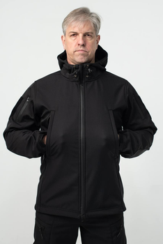 Куртка демісезонна Чорна Поліція Softshell Чоловіча з капюшоном 5XL(60)
