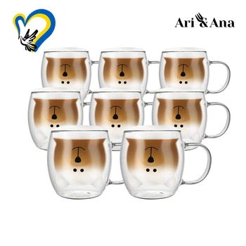 Набор стеклянных чашек Ari&Ana 8х250 мл, двойная стенка, прозрачный, термостойкий стакан, для кофе, чая, латте, капучино