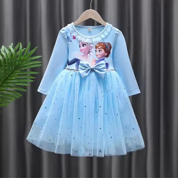 Платье детское с фатиновой юбкой Frozen Princess (Голубой 90см) 1-2 года