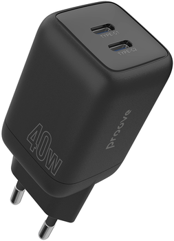 Мережевий зарядний пристрій Proove Silicone Power 40W Type-C + Type-C Black (491840001)