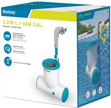 Фільтруючий насос для басейну Bestway Skimatic FlowClear 2574 л/год зі скіммером + змінний фільтр (6941607365519)