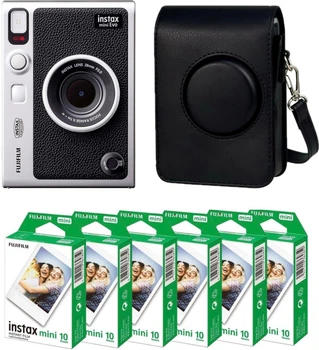 Набір Fujifilm INSTAX MINI EVO Hybrid Black чорна фотокамера миттєвого друку / картриджі 60 фото / чохол чорний / подарункове пакування