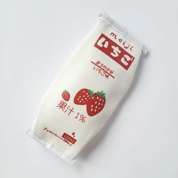 Пенал в форме пакета с молоком клубничный Strawberry Milk белый из искусственной кожи для школы и канцелярии в корейском стиле
