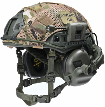 Балістичний шолом каска FAST Helmet NIJ IIIA олива + Тактичні навушники M31+ ліхтарик