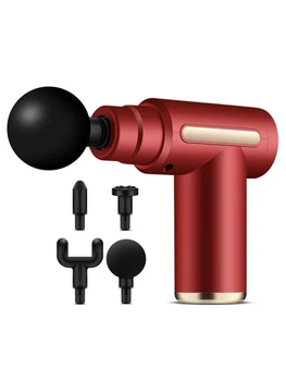 Портативный тактический пистолет-массажер Jeirox JMQ-A1 Red / Ударный 6 скоростей / 4 насадки
