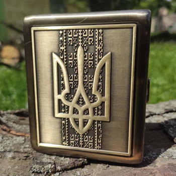 Портсигар металевий Ukraine Trident bronze на 20 сигарет у подарунковій упаковці