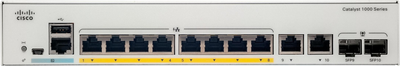 Switch Cisco Catalyst 1000 8x 10/100/1000 Ethernet PoE+ ports and 67W PoE budget, 2x 1G SFP and RJ-45 combo uplinks, with external PS (C1000-8P-E-2G-L)