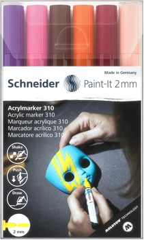 Маркер акриловий для декоративних і художніх робіт Schneider Paint-it 310 2 мм Wallet Set 3 6 кольорів (S120197)