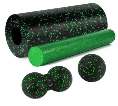 Масажний набір PowerPlay PP_4015 EPP Foam Roller Set 4in1 (2-ва роли + 2-ва м'ячі) Чорно-зелений (PP_4015_Green)