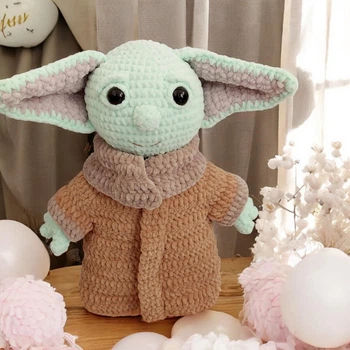 М'яка плюшева іграшка handmade Йода 35 см в знімному одязі амігурумі в'язаний гачком