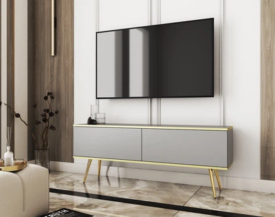 Тумба под ТВ Perfect Home Оро / Oro RTV135 2-дверная с золотыми ножками Серый