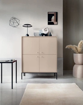 Комод высокий Perfect Home Моно / Mono MK104 4-дверный с черными ножками Беж песочный
