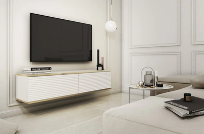 Тумба под ТВ навесная Perfect Home Оро / Oro RTV135 MDF 2-дверная Белый