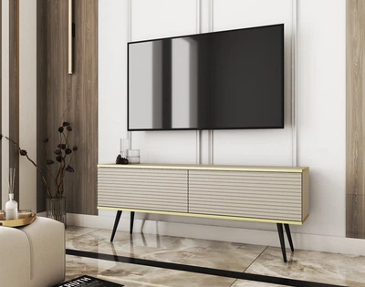 Тумба под ТВ Perfect Home Оро / Oro RTV135 MDF 2-дверная с черными ножками Бежевый