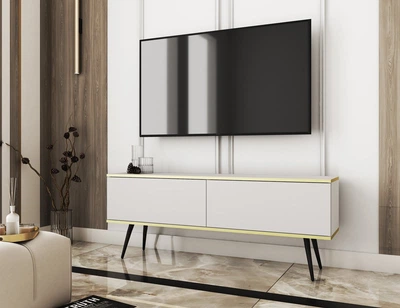 Тумба под ТВ Perfect Home Оро / Oro RTV135 2-дверная с черными ножками Белый