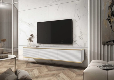 Тумба под ТВ навесная Perfect Home Оро / Oro RTV175 MDF 3-дверная Белый