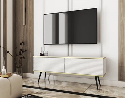 Тумба под ТВ Perfect Home Оро / Oro RTV135 MDF 2-дверная с черными ножками Белый
