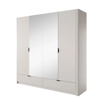 Шкаф платяной Perfect Home Ланте / Lante 4D2S/213 4-дверный с зеркалом и черными ручами Беж