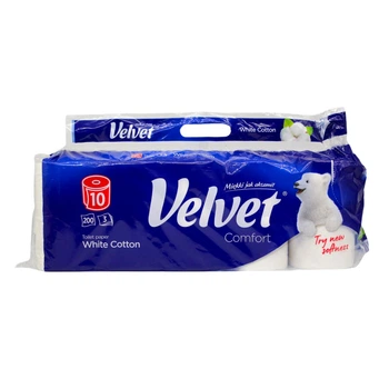 Туалетний папір "White Cotton" 10 рулонів, 3 шари, 200 відривів Velvet