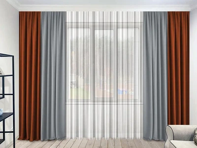 Двухцветный комплект штор MANA микровелюр Diamond 150*260 см, две шторы. Цвет терракотовый и серый (525/107)