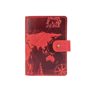 Шкіряний портмоне для паспорта / ID документів HiArt PB-02/1-S18-1440-T002 Shabby Red Berry "7 wonders of the world"