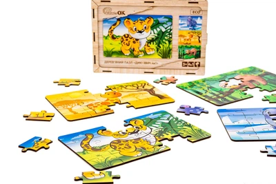Пазл Дерев'яний Для Дітей PuzzleOK Дикі Тварини 4 в 1