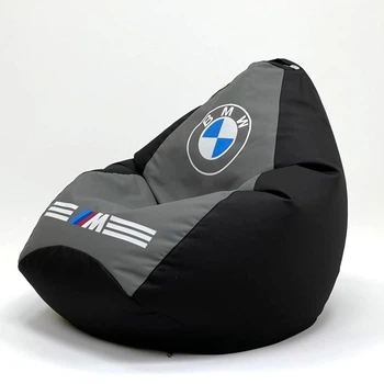 Крісло мішок Elegant 100 см х 85 см чорний + сірий BMW + подушечка Flex Oksford