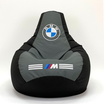 Крісло мішок Elegant 130 см х 90 см чорний + сірий BMW + подушечка Flex Oksford