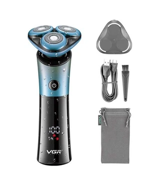 Аккумуляторная электробритва для бритья лица с USB и водонепроницаемая VGR V-326 Pro Синий + Щеточка для очистки