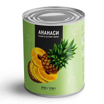Ананас консервований кільця в легкому сиропі TM Del Gusto 3,05 кг