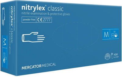 Рукавички Nitrylex Classic розмір М нітрилові блакитні 100 шт (50 пар) Mercator Medical