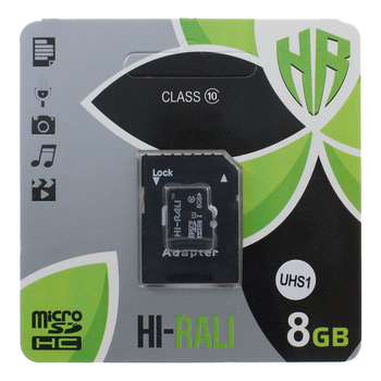 Карта пам'яті MicroSDHC 8Gb HI-RALI Class 10 UHS-I (адаптер SD)