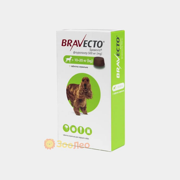 Таблетки для собак Bravecto от блох и клещей, 10-20 кг, 1 шт