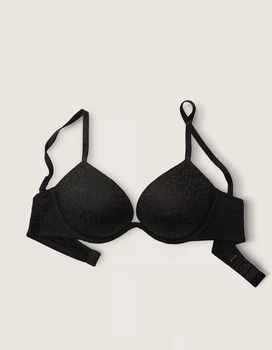 Бюстгальтер Victoria's Secret Pink Super Push-Up Bra черный кружевной 32A