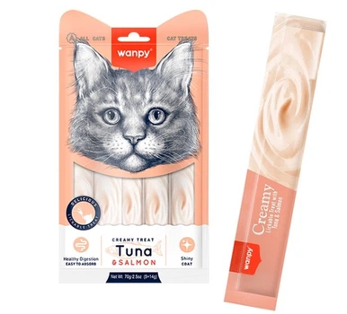 Жидкое лакомство для кошек Wanpy Creamy Lickable Treats Тунец с лососем, 70 г, 5 стиков по 14 г (RAC-52)