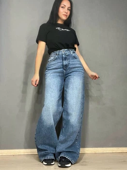 Джинси жіночі Zeo Basic 4635 WIDE LEG palazzo jeans висока посадка широкі довгі 40 світло сині