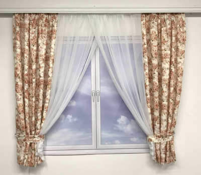 Атласна фіранка з шифоном у стилі прованс ALBO 400x180 cm Кавова (KU-631-3)