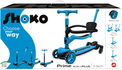 Дитячий самокат AS SHOKO Prime PLUS 4в1 Блакитний (5203068505226)