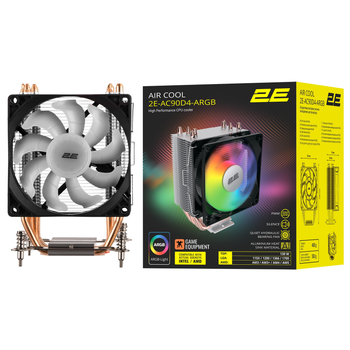 Охолоджувач процесорний універсальний 2E GAMING Air Cool AC90D4-ARGB (1700, 1200, 115x, 1366, AM5, AM4, AM3, AM3+, 4pin PWM, 3pin +5VARGB, TDP 130Вт)