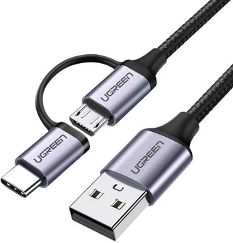 Кабель Ugreen US177 USB 2.0 to Micro + USB Type-C Cable 3A 1 м Black (30875)